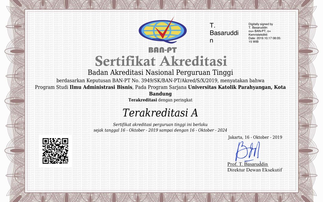 Administrasi Bisnis UNPAR kembali berhasil meraih peringkat A pada akreditasi BAN-PT Indonesia